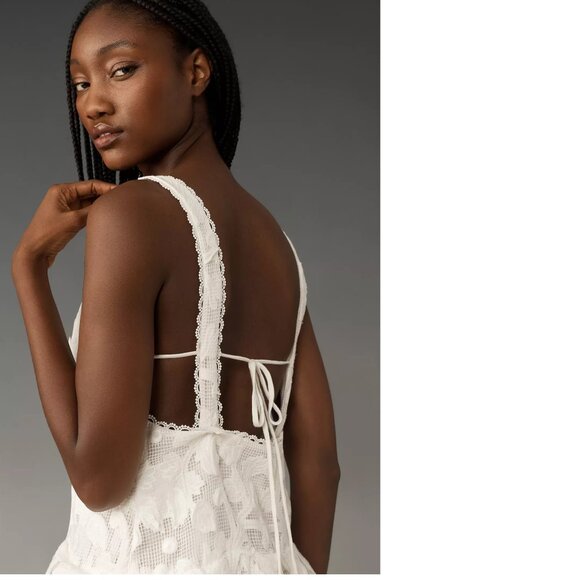 By Anthropologie Sleeveless V-Neck Lace Swing Mini Dress M  size M new nwt blue - Picture 2 of 6